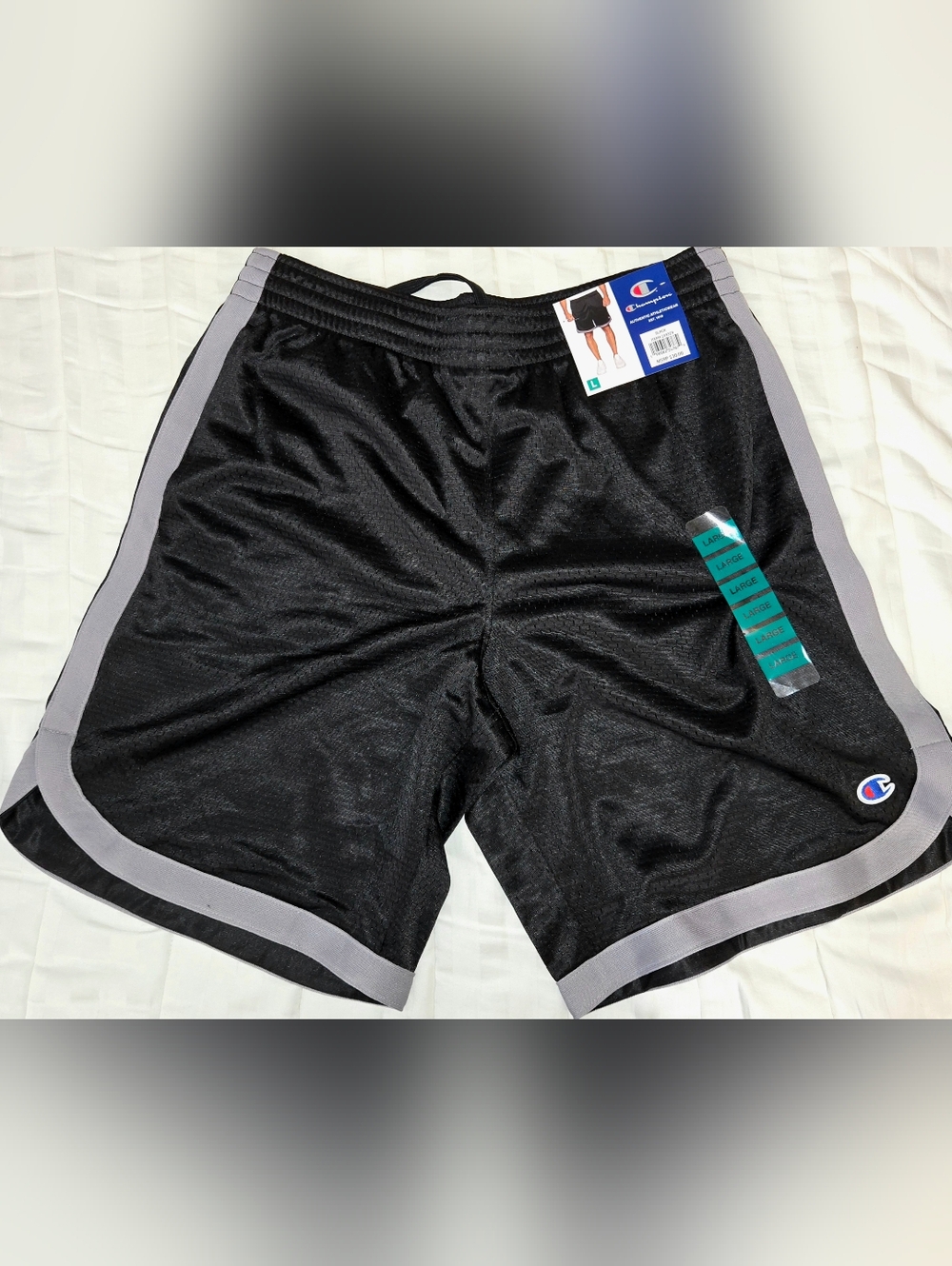 Champion Men's Black Athletic Mesh Shorts with Gray Trim